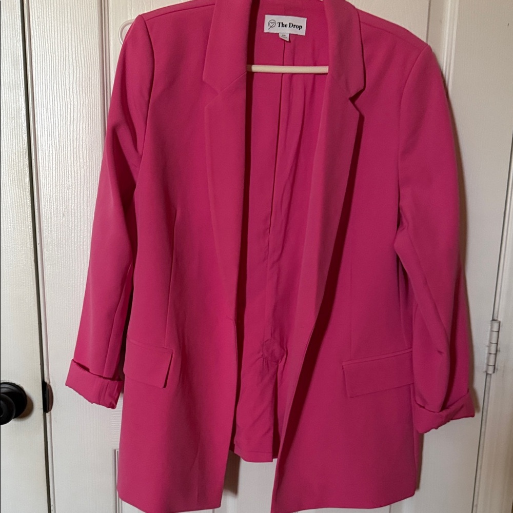 The Drop Women's Fuchsia Open-Front Blazer - Sleek Blazer Jacket